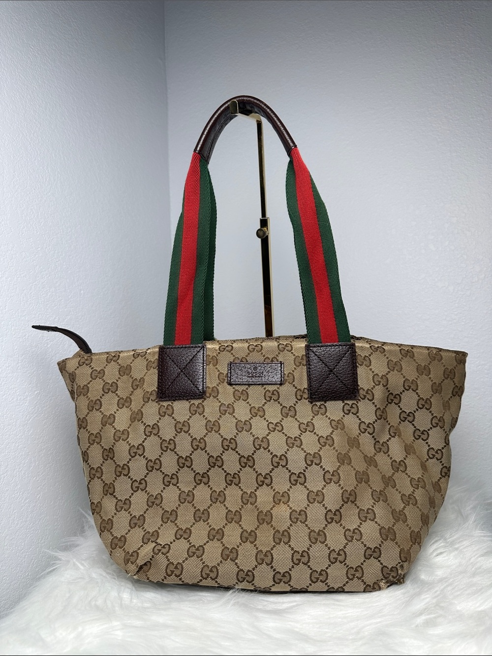 💯Authentic Gucci Cherryline GG Canvas Tote Bag Brown Beige🍀